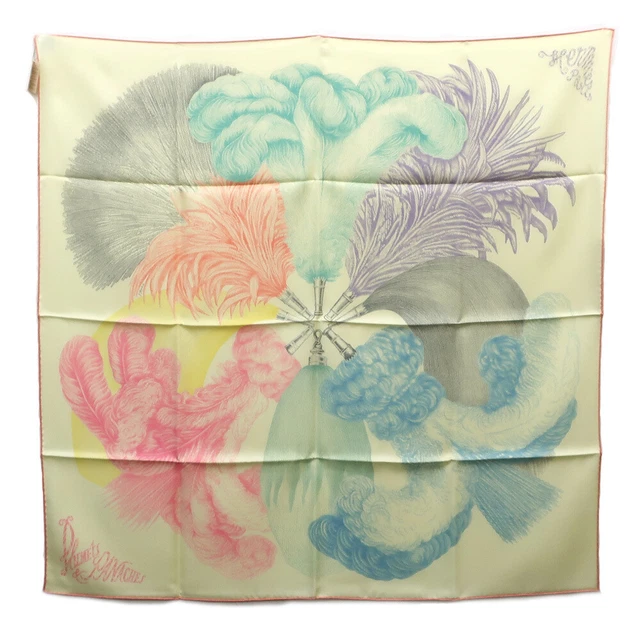Hermes CARRES 90 Scarf Plumets Et Panaches Feathers And Plumage Yellow