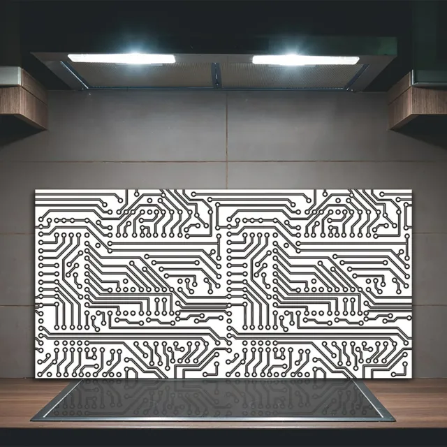Kitchen Splashback Toughened Glass 100x50 Electronic circuit board grey design