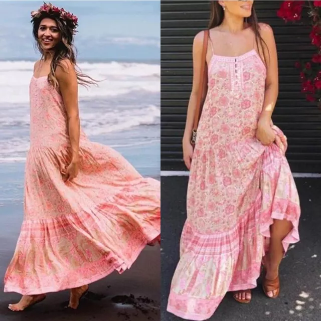 Spell & The Gypsy Poinciana Strappy Maxi Dress Cotton Candy Size XS