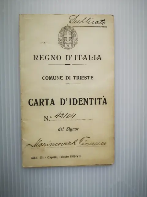 Trieste Carta D'identità Completa Di Foto E Marche Del 1929