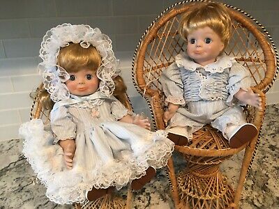 Marian Yu Design MYD Twin Brother and Sister Porcelain Dolls 11"