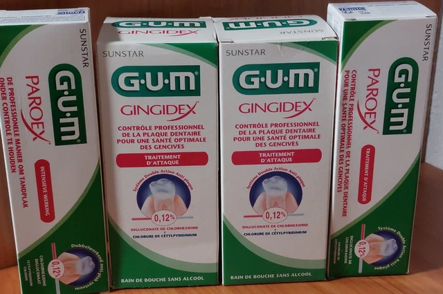 2x Gum Gingidex Mundspülung + 2xZahnpasta mit 0,12% Chlorhhexidinegluconat Neu