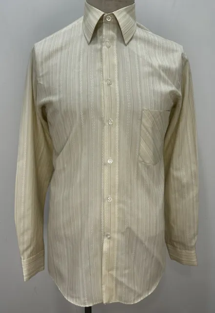 Camicia uomo anni '70 bianca motivo beige stile mod discoteca 39 misto cotone medio