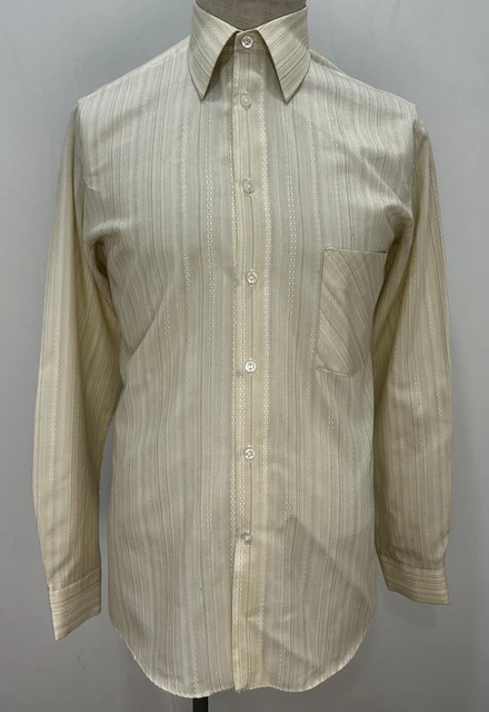 Camicia uomo anni '70 bianca motivo beige stile mod discoteca 39 misto cotone medio