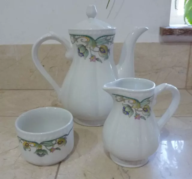 Churchill Super Vitrified Coffe Pot Cream Jug Sugar bowl Sumatra Pattern