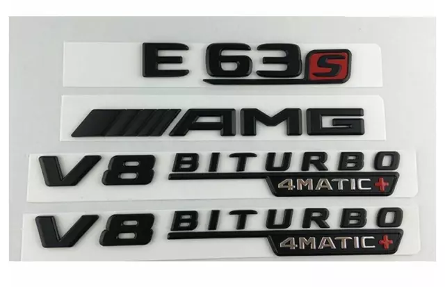 Black E63S AMG V8 BITURBO 4MATIC+ Trunk Fender Badges Emblems for Mercedes Benz