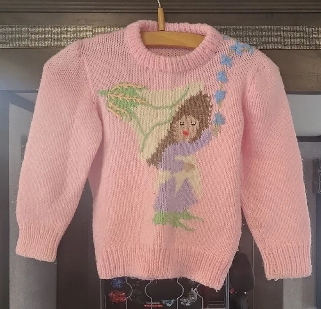 Vintage Kids Girls Handmade Knit Sweater - See Description for Measurements