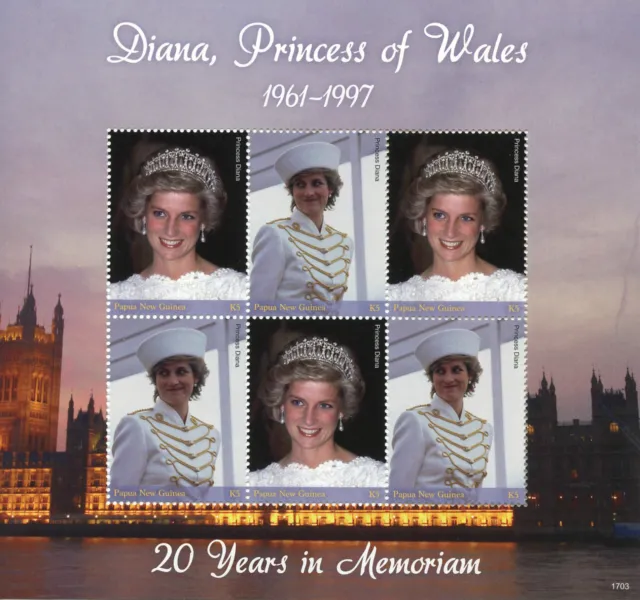 Papua New Guinea 2017 MNH Princess Diana 20th Memorial 6v M/S II Royalty Stamps