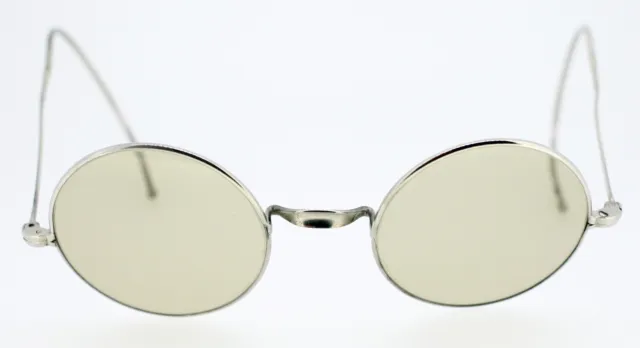 Antique unisex handmade sunglasses-brown circular glass lenses-silver-tone metal