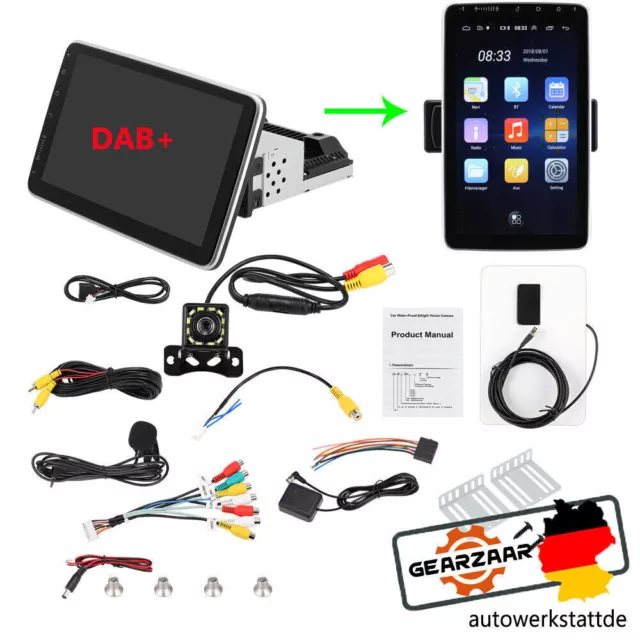 10.1" Android 12 DAB+ Autoradio GPS Navi 1 DIN 1G+32G Drehbar Bildschirm Kamera