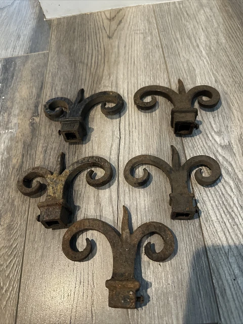 5 Vtg/Antique Cast Iron Victorian Ornate Curtain Ends