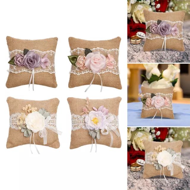 Rustic Wedding Rings Bearer Pillows, Burlap Lace Flower Jute
