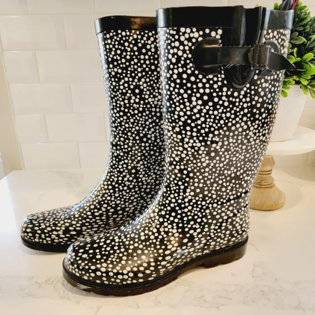 CAPELLI NEW YORK Tall Polka Dot Print Rain Boots Women's Size 10