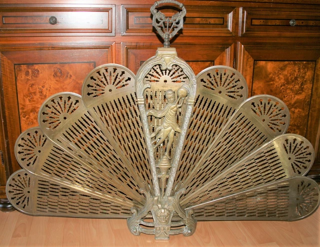 Seltener Kaminschirm, Messing, schwer, 117cm breit, Kaminfächer