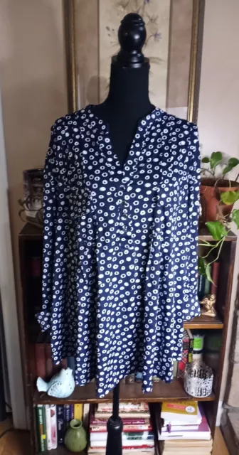 Cocomo Woman Navy Blue,White Polka Dot  Long Sleeve Tunic Blouse Women's 3X