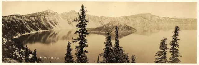 Vintage Crater Lake Oregon Panoramic Real Photo Postcard Harwood RPPC