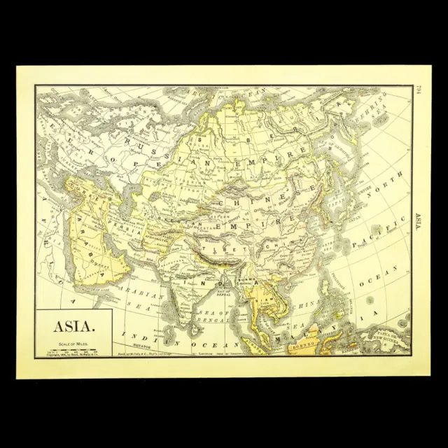 1890 Vintage ASIA Map Antique Map of Asia Wall Art Decor India Siam Persia