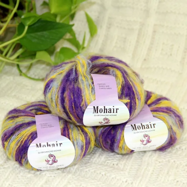 Sale 3BallsX25gr Fluffy Soft Mohair Lace Shawl Rugs Blankets Crocheted Yarn 49