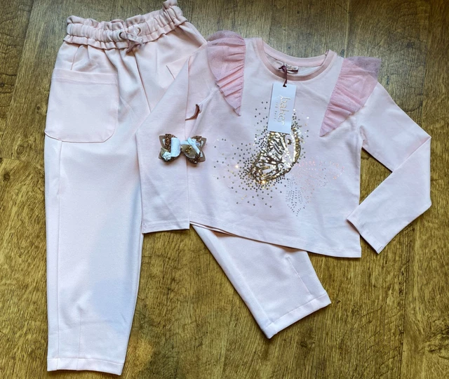 Set outfit pantaloni top a farfalla Ted Baker 4-5 anni nuovo con etichette nuovo fiocco a maniche lunghe
