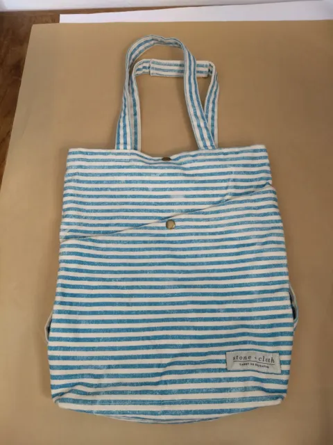Cloth and Stone Convertible Tote Backpack Snap Striped Blue White Canvas
