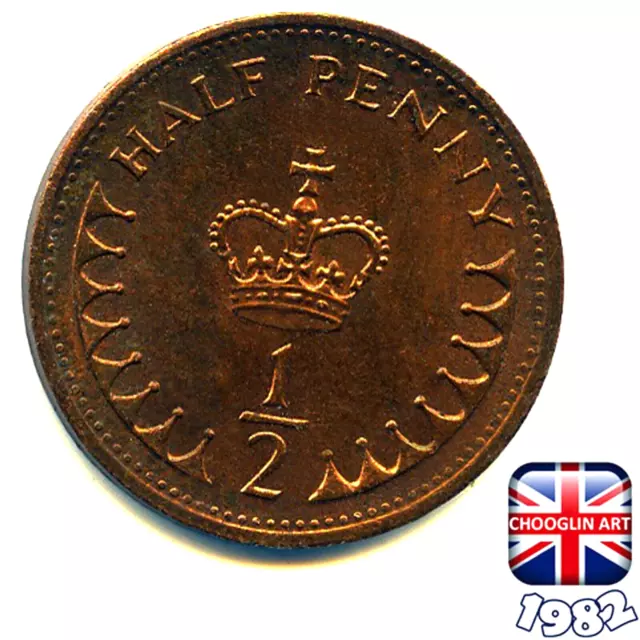 A BRITISH 1982 ELIZABETH II HALF PENNY ½p coin, 42 Years Old|!