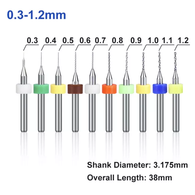 1/8 Inch Shank 10pcs Tungsten Carbide PCB CNC Micro Twist Drill Bits 0.3-1.2mm