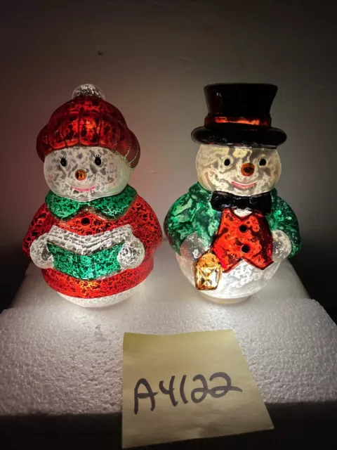 2pc Mr & Mrs Snowman Caroler Lighted Mercury Glass Christmas Valerie Parr Hill