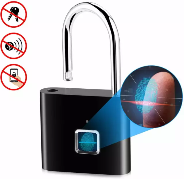 Fingerprint Padlock IP65 Waterproof Light Keyless Smart Lock with USB Charging