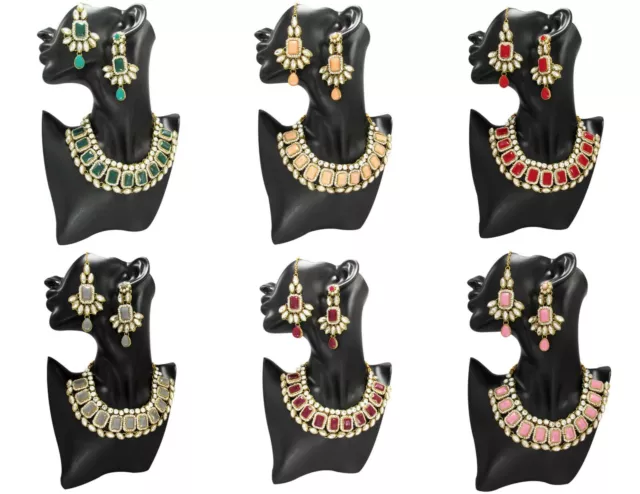 Indian Bollywood Gold Plated Choker Kundan Bridal Wedding Necklace Jewelry Set