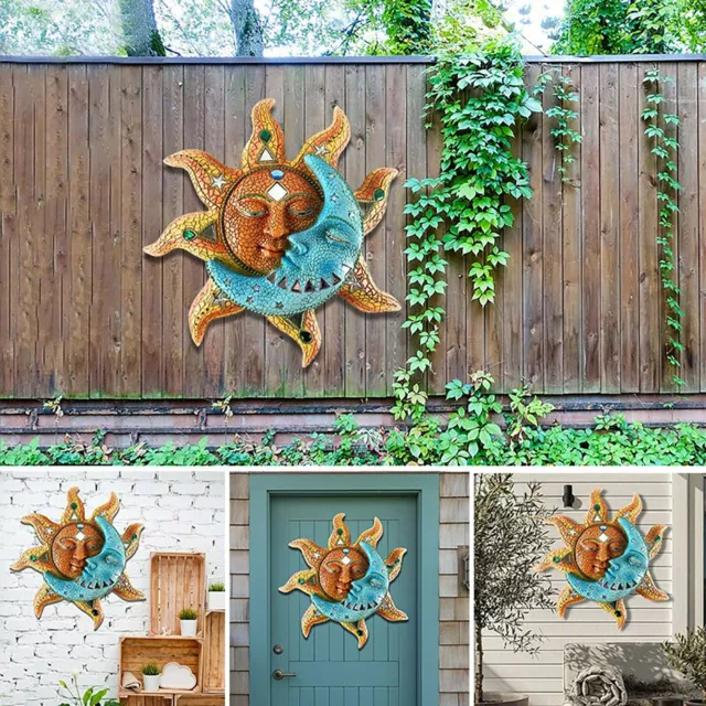 PVC Golden-Sun And Blue Moon Face Wall Art 3D Decoration Indoor Outdoor Plaque