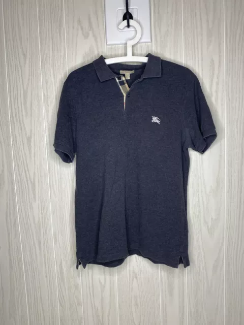 Burberry Brit Grey Short Sleeve Polo Shirt Embroidered Nova Check Size Large