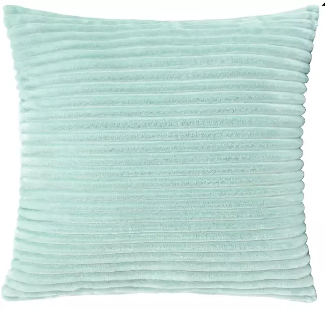 F107 ~ Pair  18 x 18 MINT GREEN , PALE BLUE SOFT CORDUROY STRIPE PILLOW COVERS ~