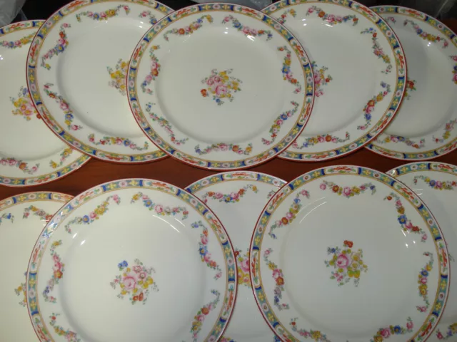 11 x MINTON ROSE BONE CHINA  LUNCHEON PLATES 9" A4807 FLORAL SWAGS GLOBE STAMP