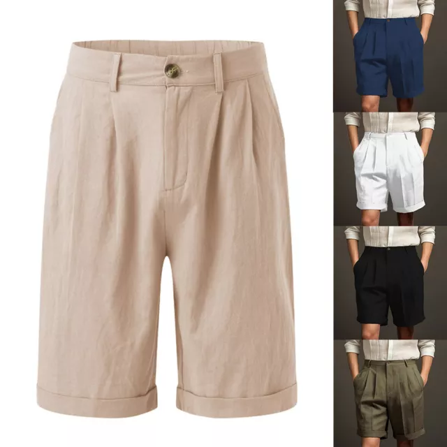 Pantalones Cortos De Lino De Color Liso Para Hombre Pantalón Holgado De ”