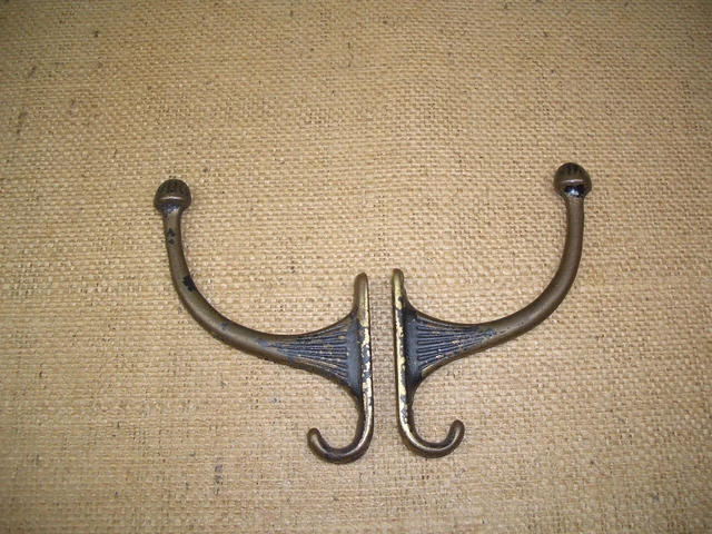 2 Ornate Antique Coat Rack Hooks Hangers Acorn Finial Old House Hardware Bronze?