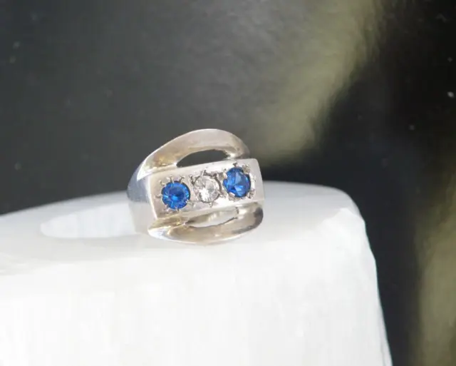 Vintage Sterling Silver 925 Blue Sapphire Signed Art Deco Revival Ring Size 8