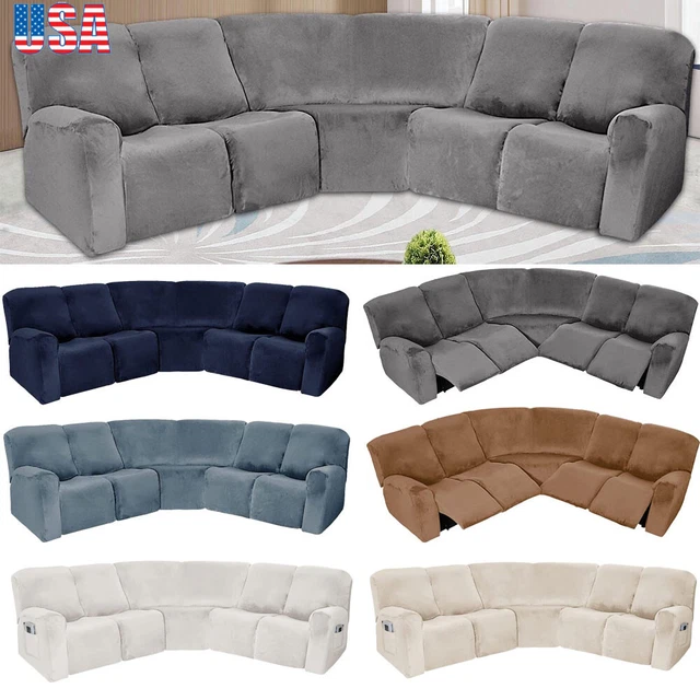 5 SEATER L Shape Stretch Recliner Corner Sofa Cover Velvet Sectional