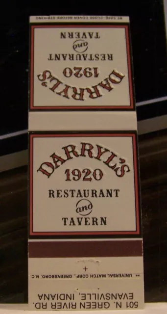 Rare Vintage Matchbook Cover K3 Evansville Indiana Darryl's 1920 Restaurant Tave