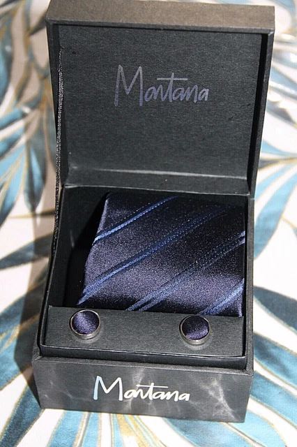 Coffret Cravate Et Boutons De Manchette Montana - Soie Rouge Rayée, Neuf Sous Blister, Chic