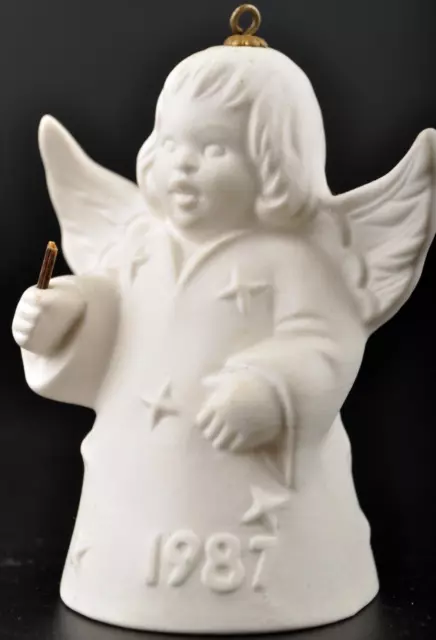 GOEBEL Annual Angel Bell 1987 Christmas Ornament White with Baton Mint 2