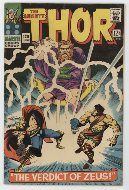 Mighty Thor 129 Marvel 1966 VG Hercules 1st Ares Jack Kirby Stan Lee