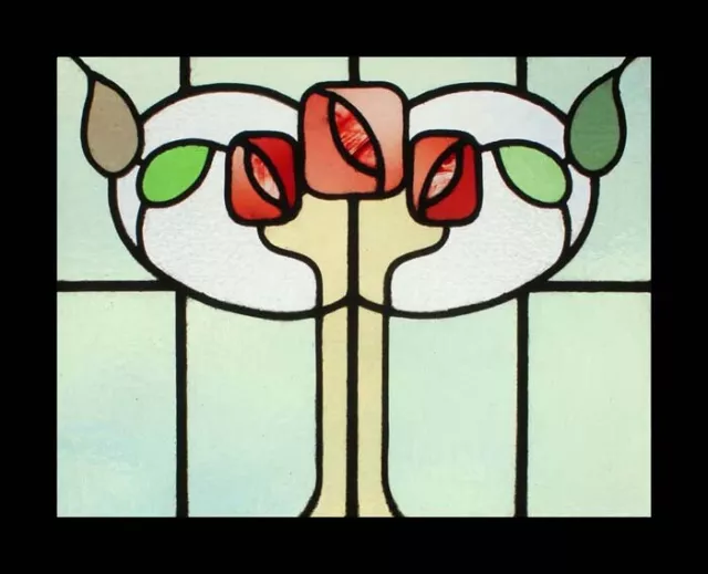 Rare Art Nouveau Mackintosh Rose Flower Tree English Stained Glass Window