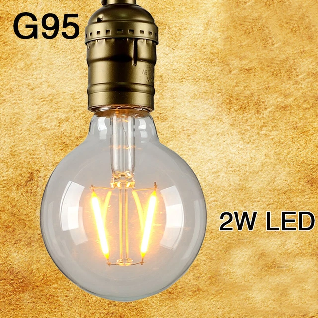 E27 Cap G95 Edison LED Filament Globe Bulb 2W Vintage Decorative Light Lamp 220V