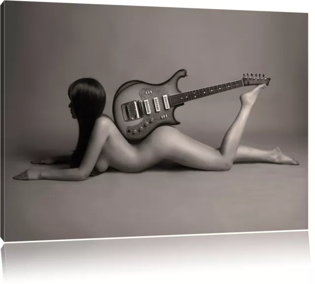 Nackte Frau mit Gitarre Schwarz/Weiß Leinwandbild Wanddeko Kunstdruck