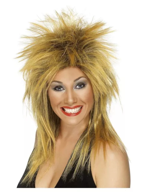 Ladies Ginger Rock Diva Spiky Mullet Wig Bowie Tina Turner Fancy Dress Accessory