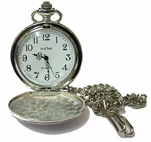 1stclass PERSONALISED SILVER POCKET WATCH WITH CHAIN & FREE VELVET POUCH PW200