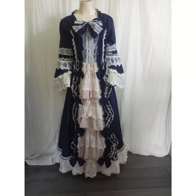 Renaissance Dress Victorian Ball Gown Princess Costume Lolita Cosplay Blue Small