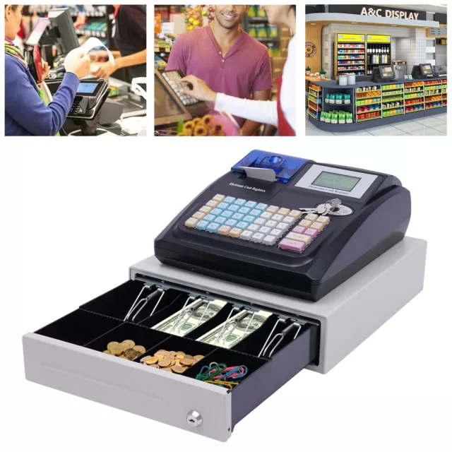 Electronic Cash Register Shop Till Thermal Printer POS System Cashier 48 Keys！
