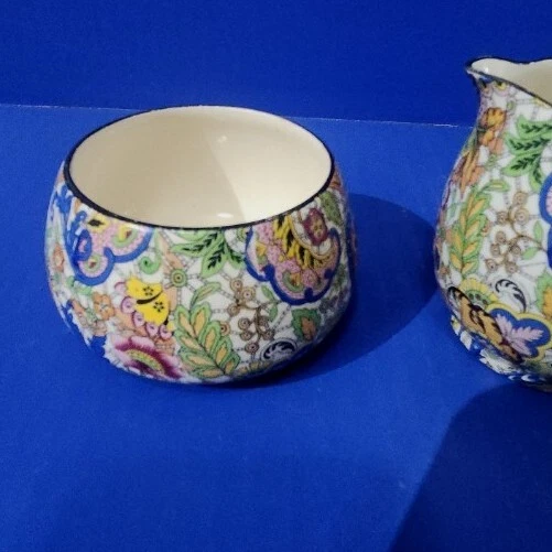 RARE Antique ROYAL WINTON PAISLEY CHINTZ GRIMWADES ENGLAND CREAMER & SUGAR 3
