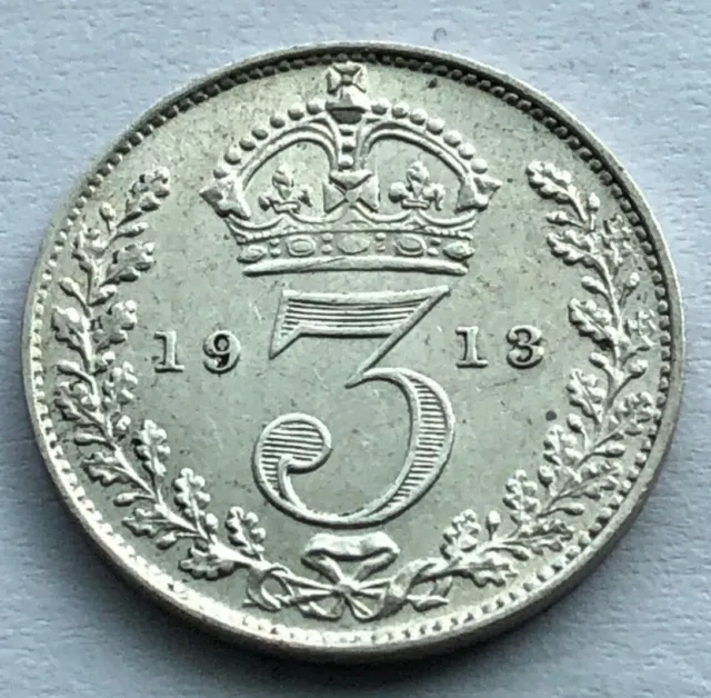 1913 Great Britain Silver 3 Pence - King Edwards VII World Silver Coin UNC.